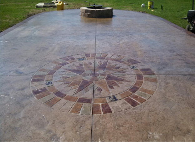 decorative concrete patio cut compass